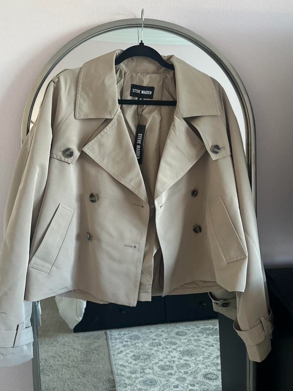 Steve Madden Cream Cropped Double-Breasted Trench Blazer